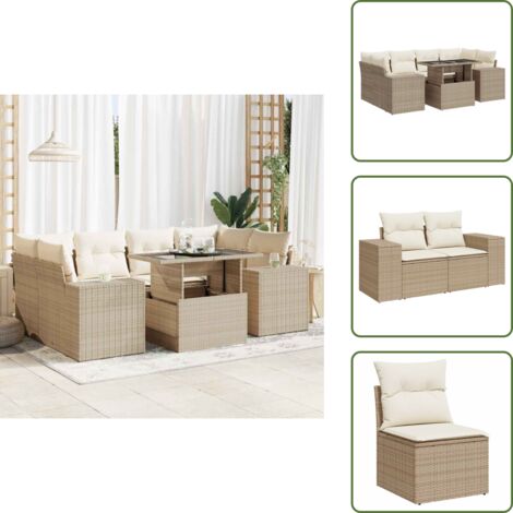 Cuscini da esterno - vidaXL Set Divani da Giardino 7 pz con Cuscini Beige in Polyrattan - Rattan PE