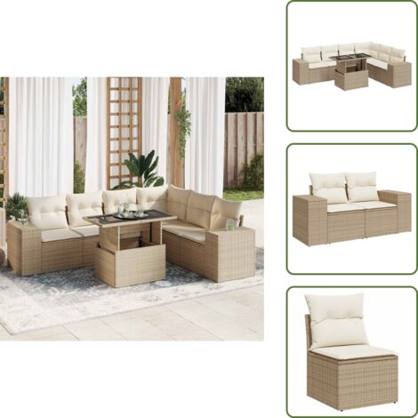 Cuscini da esterno - vidaXL Set Divani da Giardino 7 pz con Cuscini Beige in Polyrattan - Rattan PE