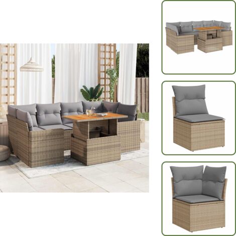 Cuscini da esterno - vidaXL Set Divani da Giardino 7 pz con Cuscini Beige in Polyrattan - Rattan PE