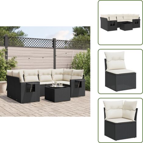 Cuscini da esterno - vidaXL Set Divani da Giardino con Cuscini 7pz Nero Polyrattan - Rattan sintetico
