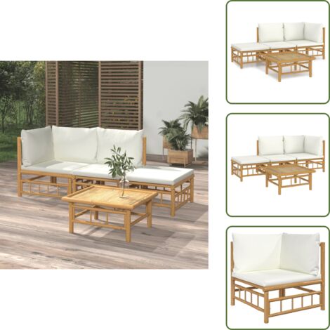 Cuscini da esterno - vidaXL Set Salotto da Giardino 4pz con Cuscini Bianco Crema in Bambù - Mobili in bambù