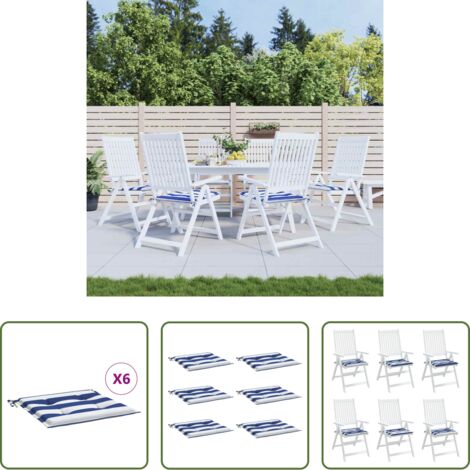 Cuscini da giardino -  Cuscini per Sedia 6 pz Strisce Bianche e Blu 40x40x4 cm Tessuto
