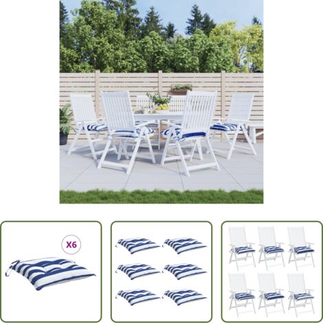 Cuscini da giardino -  Cuscini per Sedia 6pz Bianco e Blu 50x50x7 cm Tessuto Oxford