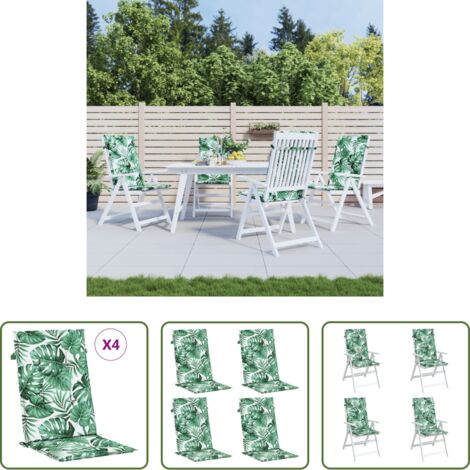 Cuscini da giardino -  Cuscini per Sedia Schienale Alto 4 pz Motivo Foglie in Tessuto