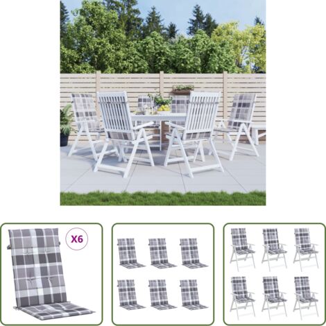 Cuscini da giardino -  Cuscini per Sedie 6 pz Grigi a Quadri 120x50x3 cm in Tessuto