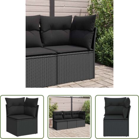 Cuscini da giardino -  Divano da giardino angolare con cuscini nero in polyrattan