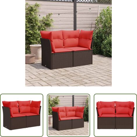 Cuscini da giardino -  Divano da giardino con cuscini a 2 posti marrone in polyrattan