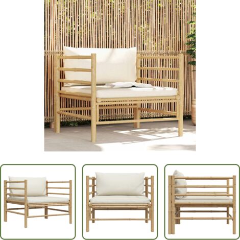 Cuscini da giardino -  Divano da Giardino con Cuscini Bianco Crema in Bambù