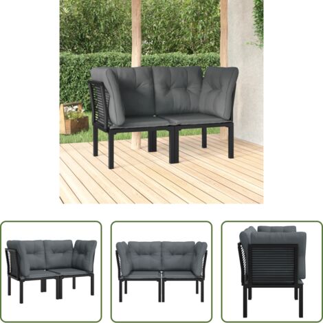 Cuscini da giardino -  Poltrone Angolari Giardino Cuscini 2pz Polyrattan Nero e Grigio
