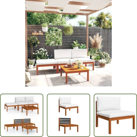 Cuscini da giardino -  Set da giardino 4 pezzi con cuscini crema 63x63 cm