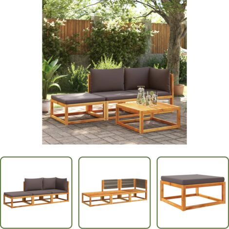 Cuscini da giardino -  Set di divani da giardino 3 pezzi con cuscini in legno di acacia e corda