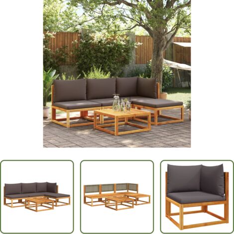Cuscini da giardino -  Set di divani da giardino 5 pezzi con cuscini in legno di acacia e rattan