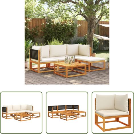 Cuscini da giardino -  Set di divani da giardino 5 pezzi con cuscini in legno di acacia e rattan