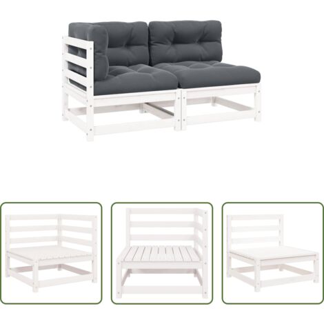 Cuscini da giardino -  Set Divani da Giardino 2 pz Cuscini Bianchi Massello di Pino