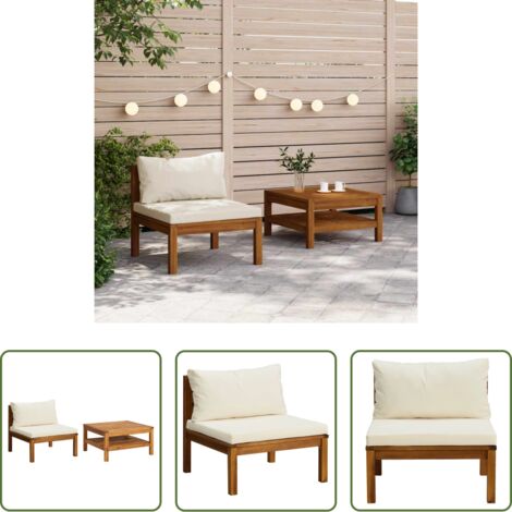 Cuscini da giardino -  Set Divani da Giardino 2pz Cuscini Bianco Crema Massello Acacia