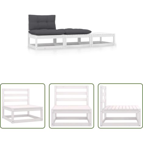 Cuscini da giardino -  Set Divani da Giardino 3 pz Cuscini Legno Massello Pino Bianco