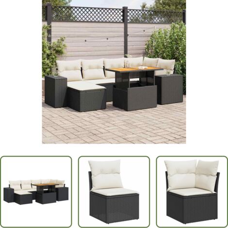 Cuscini da giardino -  Set Divani da Giardino con Cuscini 7pz Nero Polyrattan