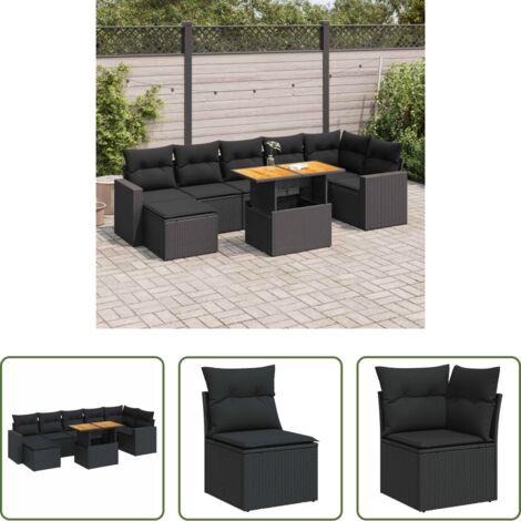 Cuscini da giardino -  Set Divani da Giardino con Cuscini 8 pz Nero in Polyrattan
