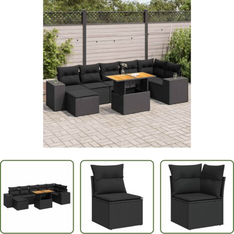 Cuscini da giardino -  Set Divani da Giardino con Cuscini 8 pz Nero in Polyrattan