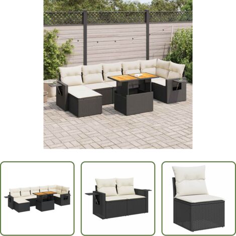Cuscini da giardino -  Set Divani da Giardino con Cuscini 8 pz Nero in Polyrattan