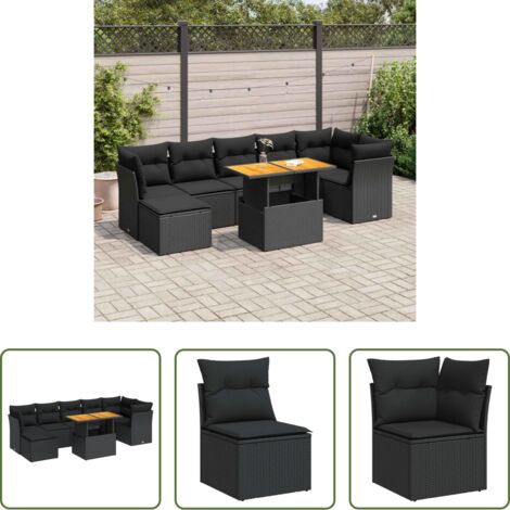 Cuscini da giardino -  Set Divani da Giardino con Cuscini 8 pz Nero in Polyrattan