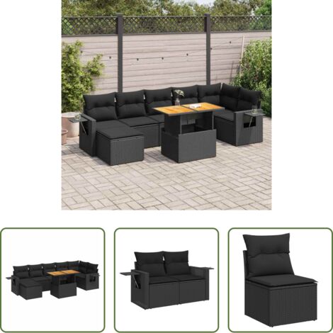 Cuscini da giardino -  Set Divani da Giardino con Cuscini 8 pz Nero in Polyrattan