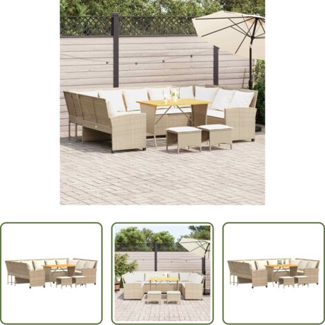 Cuscini da giardino -  Set Divano da Giardino 4 pz con Cuscini Beige in Polyrattan