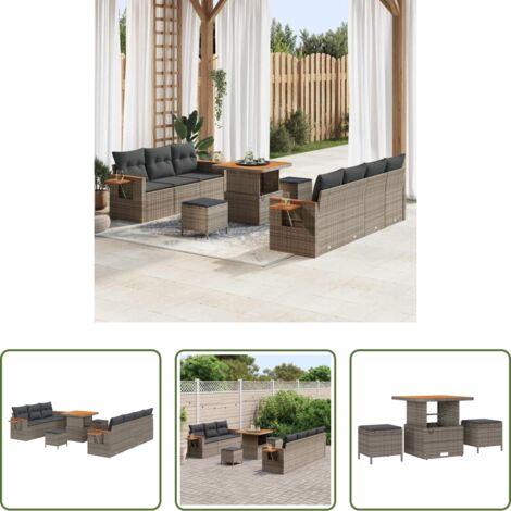 Cuscini da giardino -  Set Divano da Giardino con cuscino 10 pcs Grigio