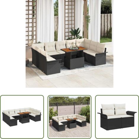 Cuscini da giardino -  Set Divano da Giardino con cuscino 10 pcs Nero e crema