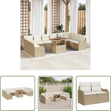 Cuscini da giardino -  Set Divano da Giardino con cuscino 11 pcs beige e panna