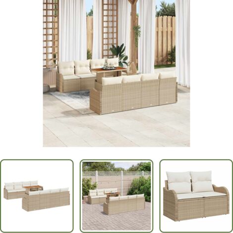 Cuscini da giardino -  Set Divano da Giardino con cuscino 7 pcs beige e panna