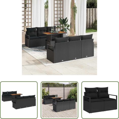 Cuscini da giardino -  Set Divano da Giardino con cuscino 7 pcs Nero