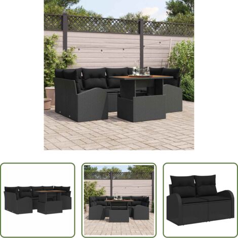 Cuscini da giardino -  Set Divano da Giardino con cuscino 7 pcs Nero