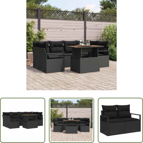 Cuscini da giardino -  Set Divano da Giardino con cuscino 7 pcs Nero