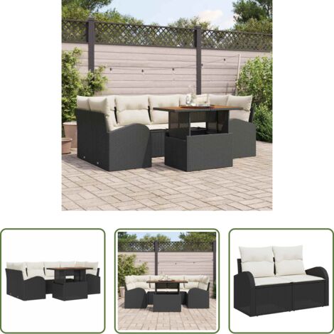 Cuscini da giardino -  Set Divano da Giardino con cuscino 7 pcs Nero e crema