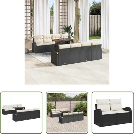 Cuscini da giardino -  Set Divano da Giardino con cuscino 7 pcs Nero e crema