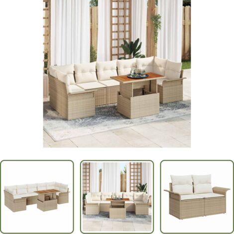 Cuscini da giardino -  Set Divano da Giardino con cuscino 8 pcs beige e panna