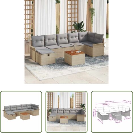 Cuscini da giardino -  Set Divano da Giardino con cuscino 8 pcs Beige polyrattan