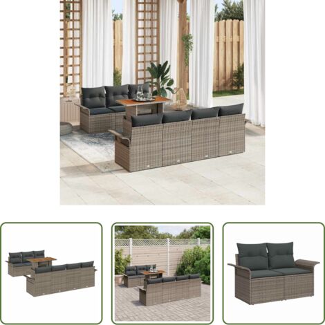 Cuscini da giardino -  Set Divano da Giardino con cuscino 8 pcs Grigio