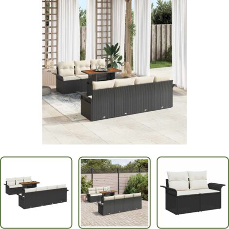 Cuscini da giardino -  Set Divano da Giardino con cuscino 8 pcs Nero e crema