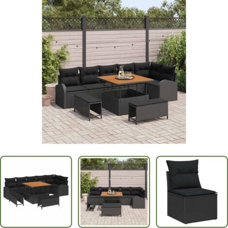 Cuscini da giardino -  Set Divano da Giardino con cuscino con archiviazione 9 pcs Nero
