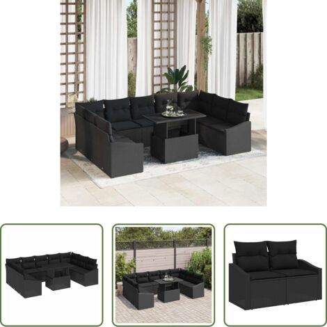 Cuscini da giardino -  Set Divano da Giardino con cuscino con cuscino 10 pcs Nero