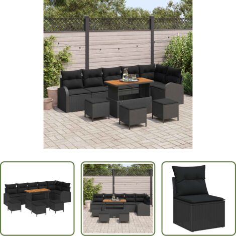 Cuscini da giardino -  Set Divano da Giardino con cuscino con cuscino 10 pcs Nero