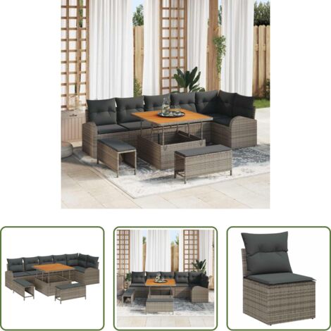 Cuscini da giardino -  Set Divano da Giardino con cuscino con cuscino 9 pcs Grigio