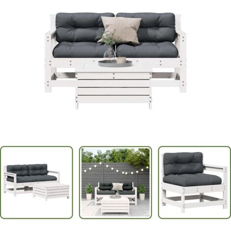 Cuscini da giardino -  Set Salotto da Giardino 3 pz Cuscini Legno Massello Pino Bianco