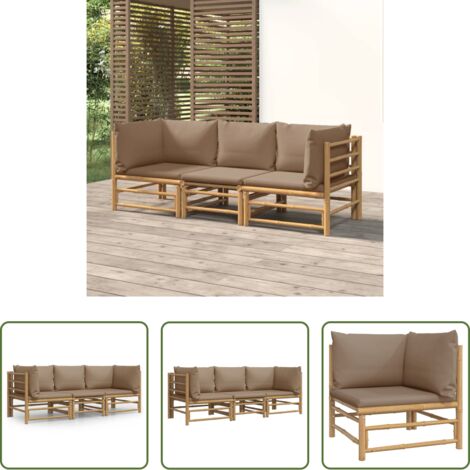Cuscini da giardino -  Set Salotto da Giardino 3pz con Cuscini Tortora Bambù
