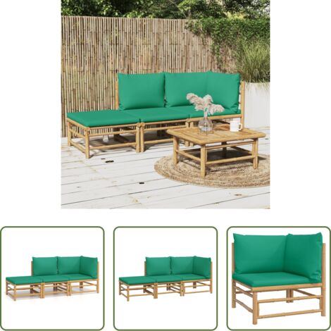 Cuscini da giardino -  Set Salotto da Giardino 3pz con Cuscini Verdi Bambù