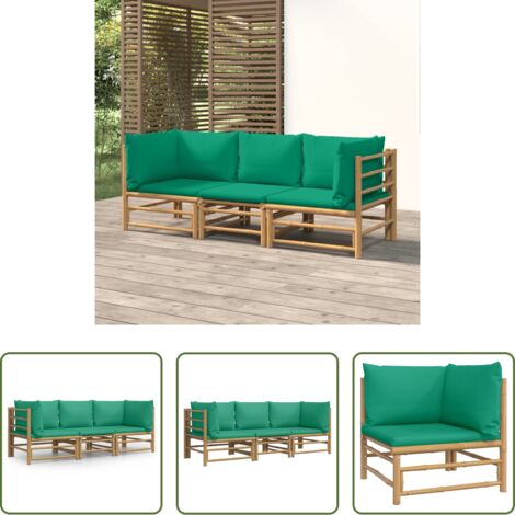 Cuscini da giardino -  Set Salotto da Giardino 3pz con Cuscini Verdi Bambù