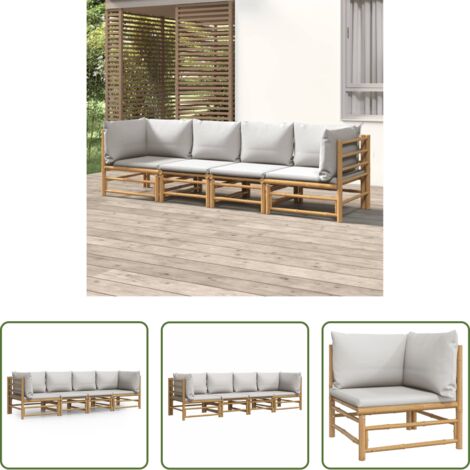 Cuscini da giardino -  Set Salotto da Giardino 4pz con Cuscini Grigio Chiaro Bambù