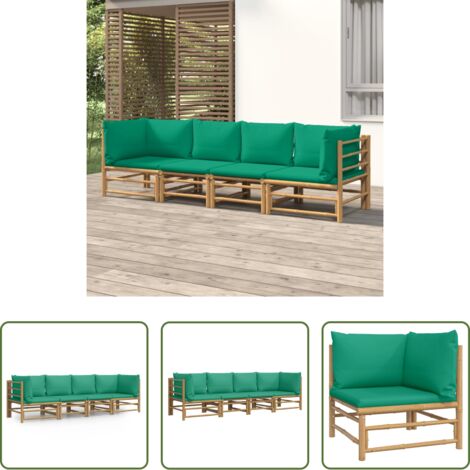 Cuscini da giardino -  Set Salotto da Giardino 4pz con Cuscini Verdi Bambù